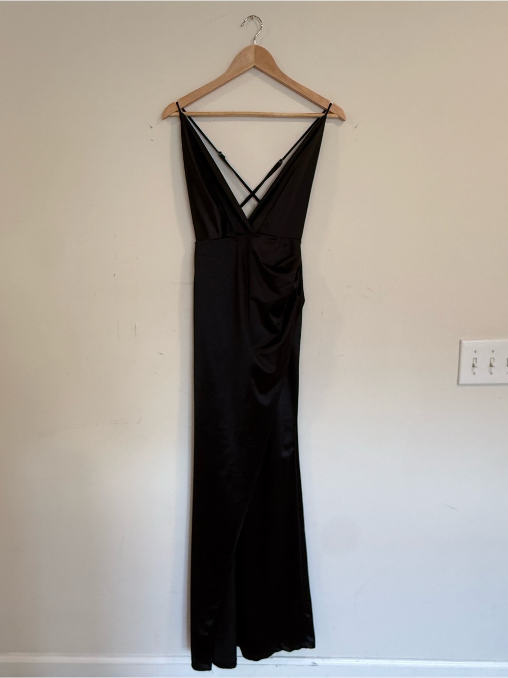 Lulu's Black Satin V-Neck Maxi Slip Dress